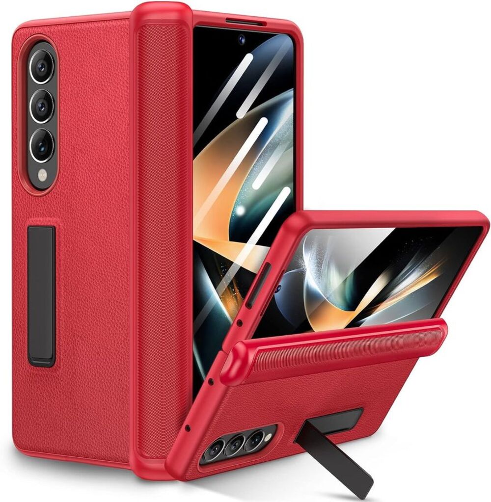 Red Magnetic Kickstand Phone Case for Samsung Galaxy Z Fold4 5G w/Hinge Cover